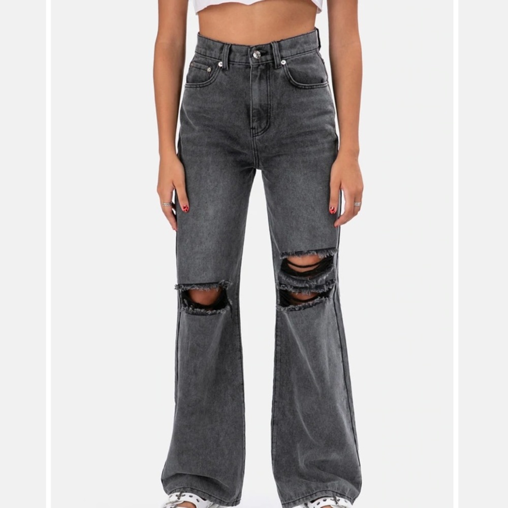 Black wide leg ripped jeans